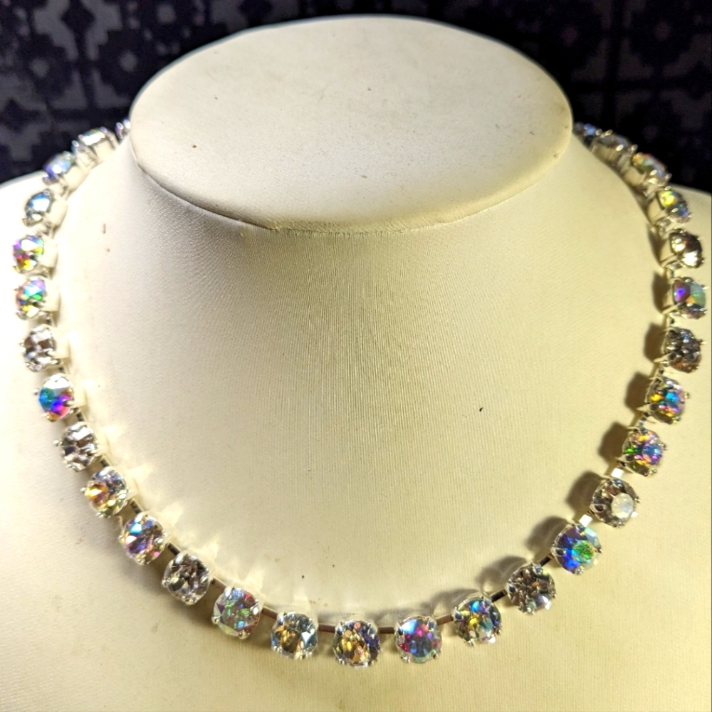 Luminous AB and Crystal Necklace & Earrings Sterling Silver Plated - Picture 5 of 9